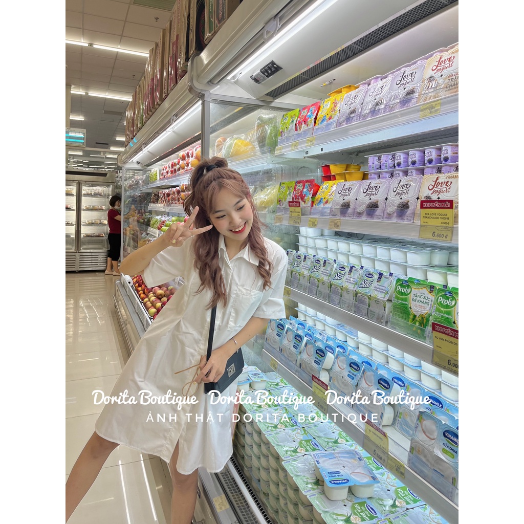Váy sơ mi túi ngực Hàn Quốc, Đầm sơ mi 2022 dáng Hàn - Dorita Boutique