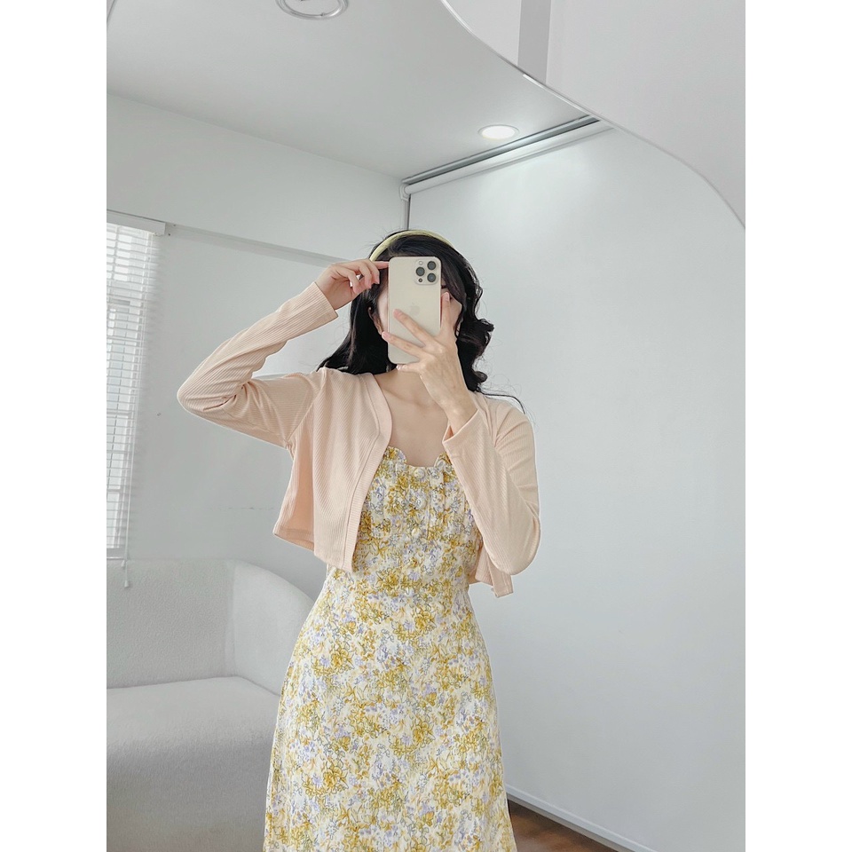 Set Đầm 2S 💖DEMISS💖 Set Đầm 2D Hoa Viền Bèo Kèm Khoác Crop Dễ Thương - SET-HOA-VÀNG-46