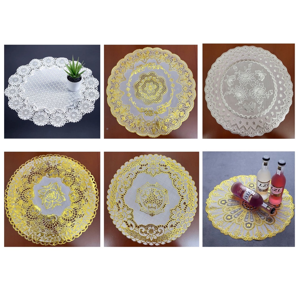 Khăn trải bàn tròn lót bát đĩa, lọ hoa, bình nước, chậu cây nhỏ phòng khách, phòng ăn in hoa nổi HÀNG ĐẸP tròn