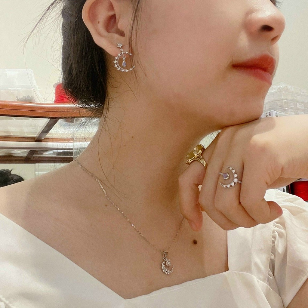 Nhẫn bạc hình mặt trăng khuyết đính đá mặt trăng freesize - Charm Bạc 925 - Mã NHANM003
