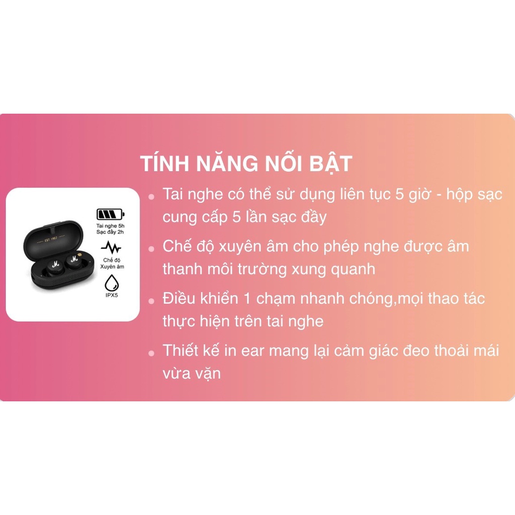 Tai Nghe Bluetooth Marshall Model 2 TRUE WIRELESS Chính Hãng Bảo Hành 12 Tháng