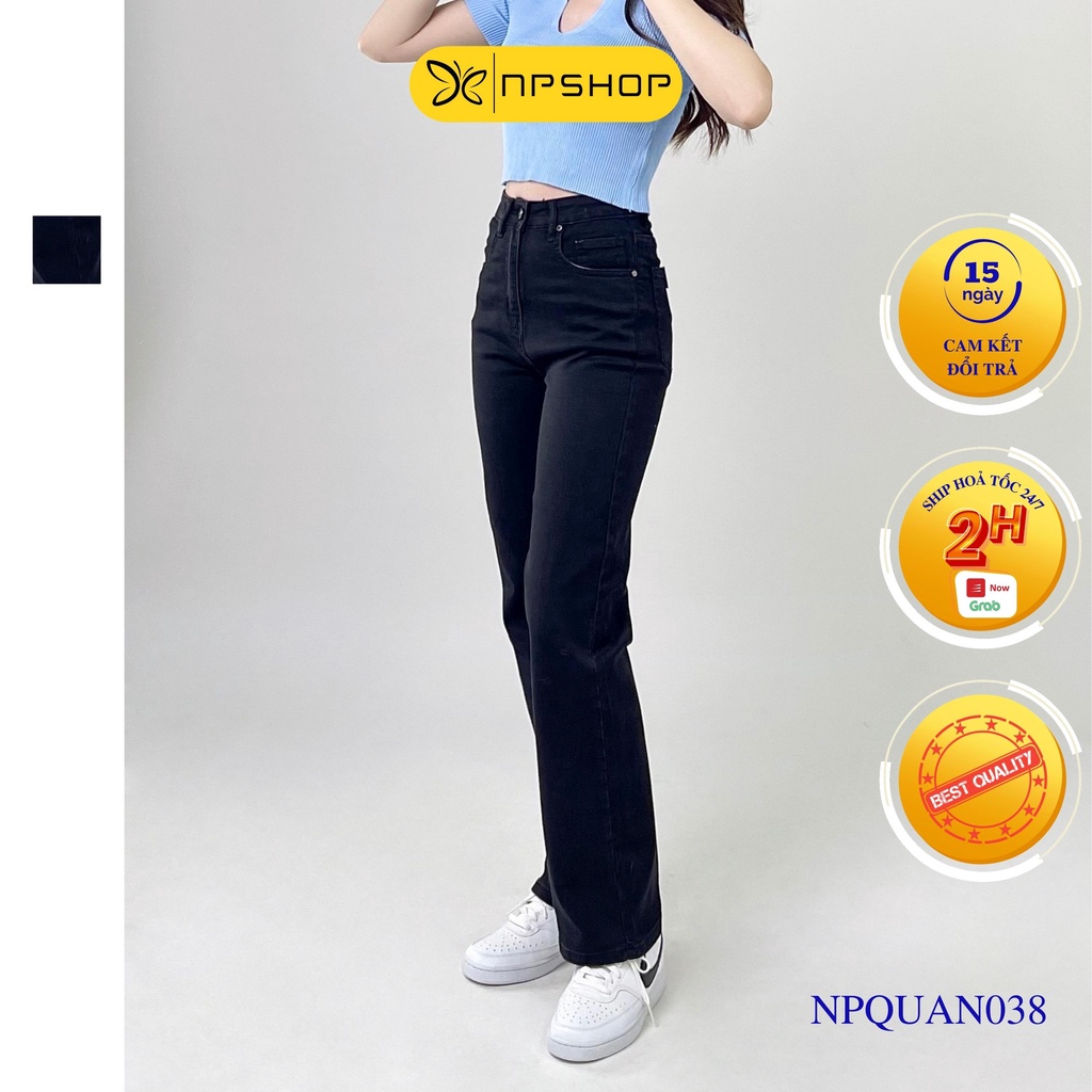 Quần jean ống rộng NPSHOP, quần bò nữ cạp cao ống rộng màu đen trơn dài NPQ038