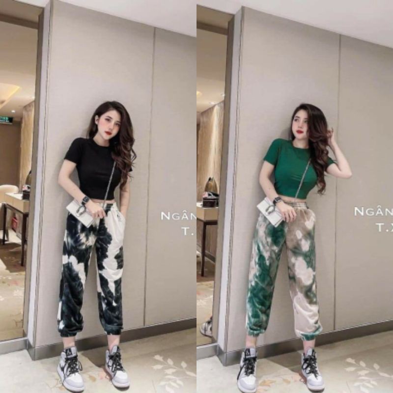 SET BỘ THỂ THAO TRƠN CROPTOP MIX QUẦN LOANG BOM