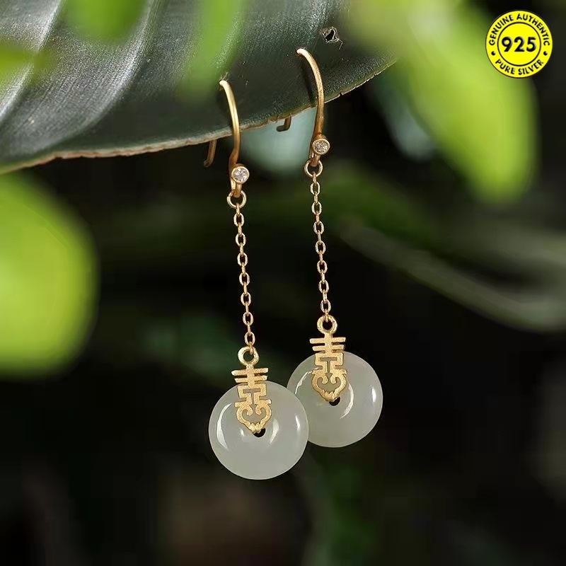 Khuyên tai đính đá ngọc bích thời trang nữ