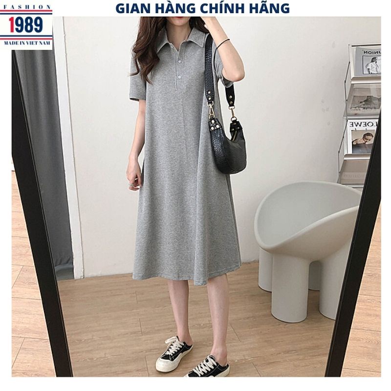 Đầm polo cổ đức dáng suông hàn quốc tiểu thư bánh bèo dễ thương ulzzang chất cottong mát mùa hè -PHƯƠNG VŨ 1989
