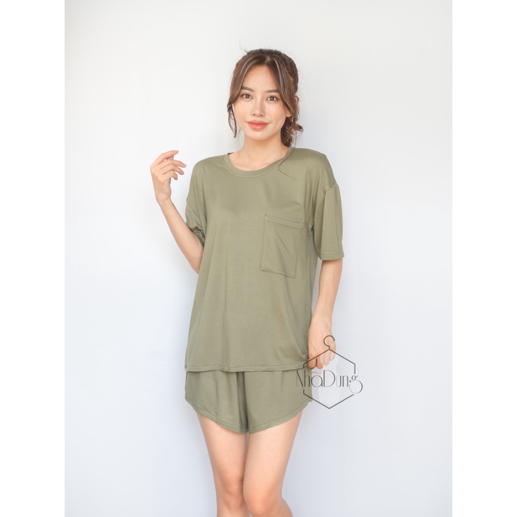 A21 Đồ bộ nữ mặc nhà vải thun cotton trơn co giãn 4 chiều form rộng thể thao đủ size từ 40-75kg