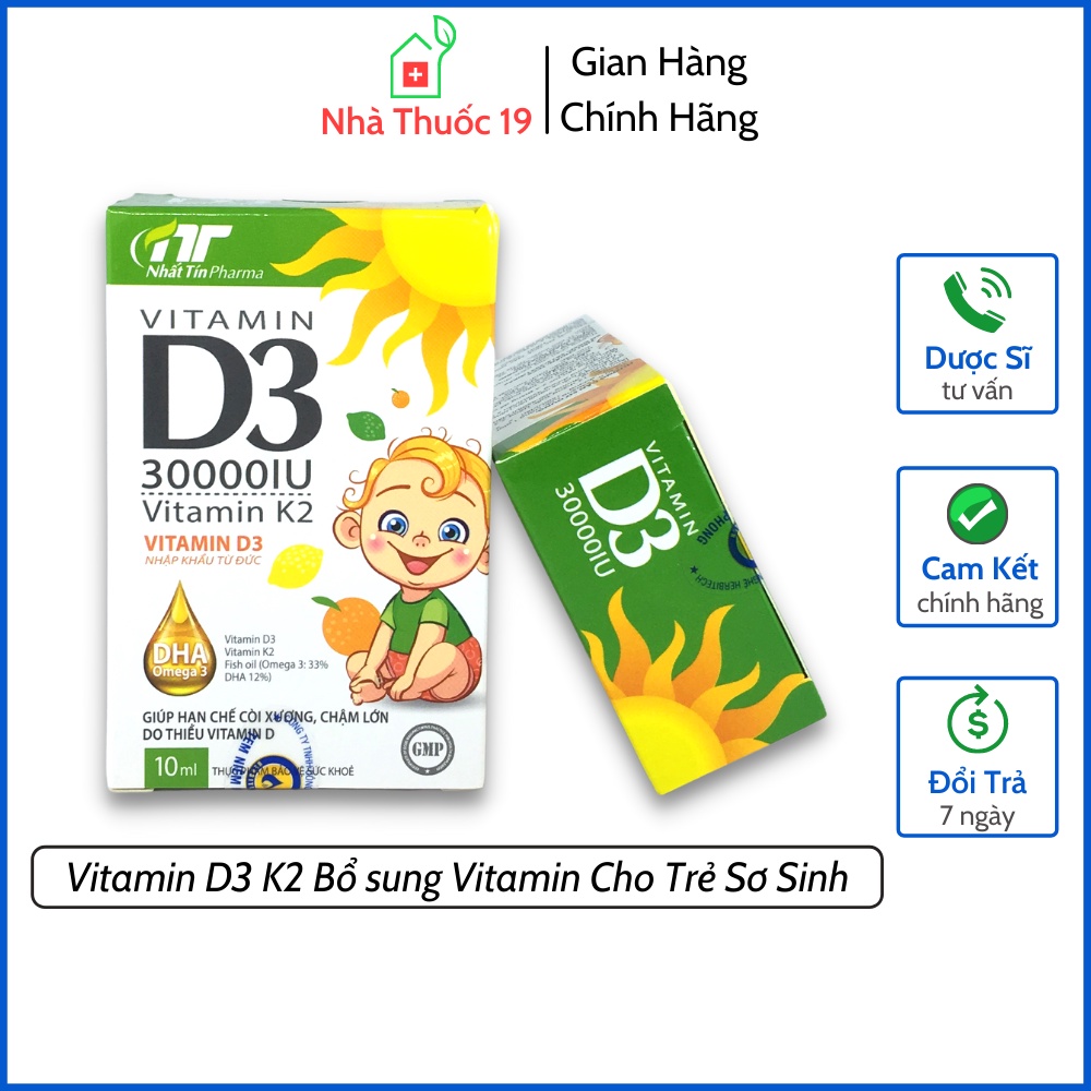 Vitamin D3 K2 MK7 Dạng nhỏ giọt hàng ngày Giúp bé tăng khả năng hấp thu canxi, Trẻ phát triển chiều cao tối đa Lọ 10ml