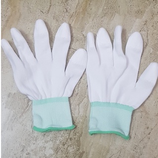 Găng tay lao động màu trắng phủ pu ngón tay, bao tay phủ pu ngón tay