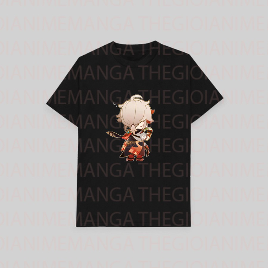 Áo thun phông đen in hình nhân vật KAZUHA game GENSHIN IMPACT chibi anime thời trang nam nữ cá tính