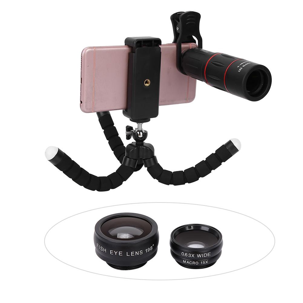 APEXEL 18X Long Focus Fisheye Wide Angle Macro 4-in-1 Universal External Camera Phone Lens