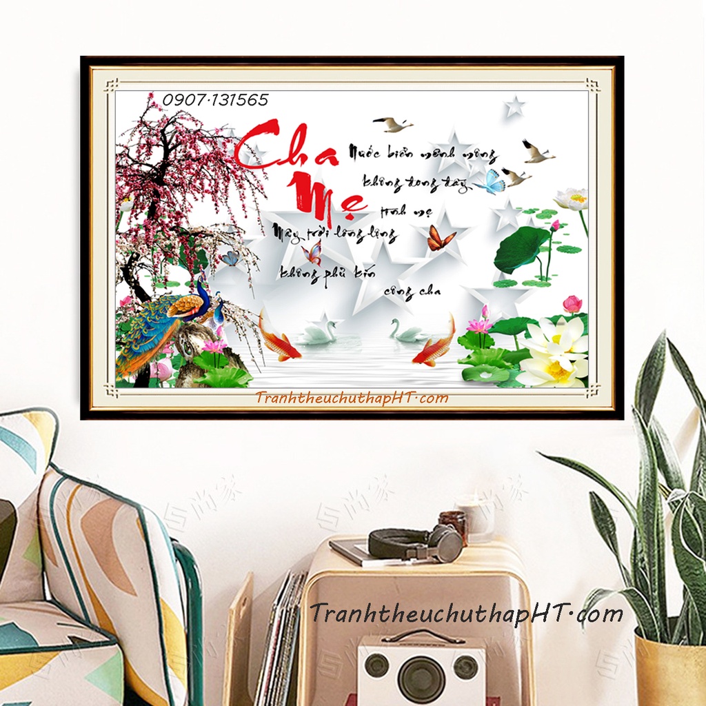 Tranh đính đá tự làm - Tranh đính đá Cha mẹ VS321: 88*55cm – chưa đính