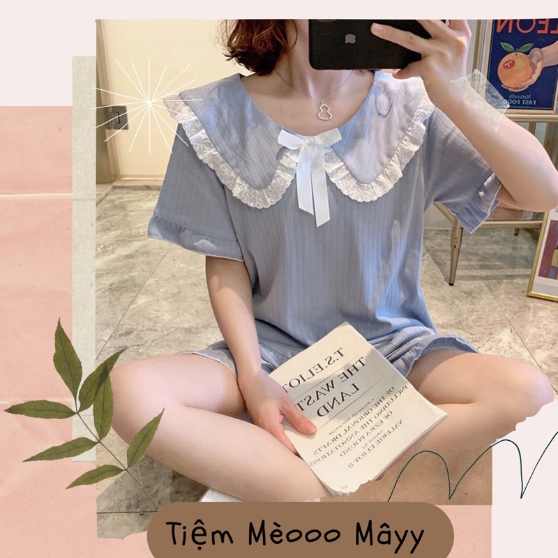 Bộ đồ ngủ tay ngắn cổ búp bê dễ thương xinh xắn dành cho nữ - Tiệm Mèooo Mâyy | BigBuy360 - bigbuy360.vn