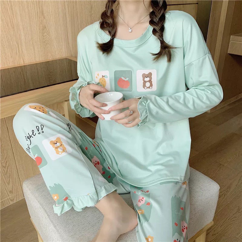 [ẢNH THẬT] ĐỒ BỘ MẶC NHÀ TAY DÀI QUẦN DÀI CỔ TRÒN - ĐỒ BỘ NGỦ - MÈO INDA HOUSE | BigBuy360 - bigbuy360.vn