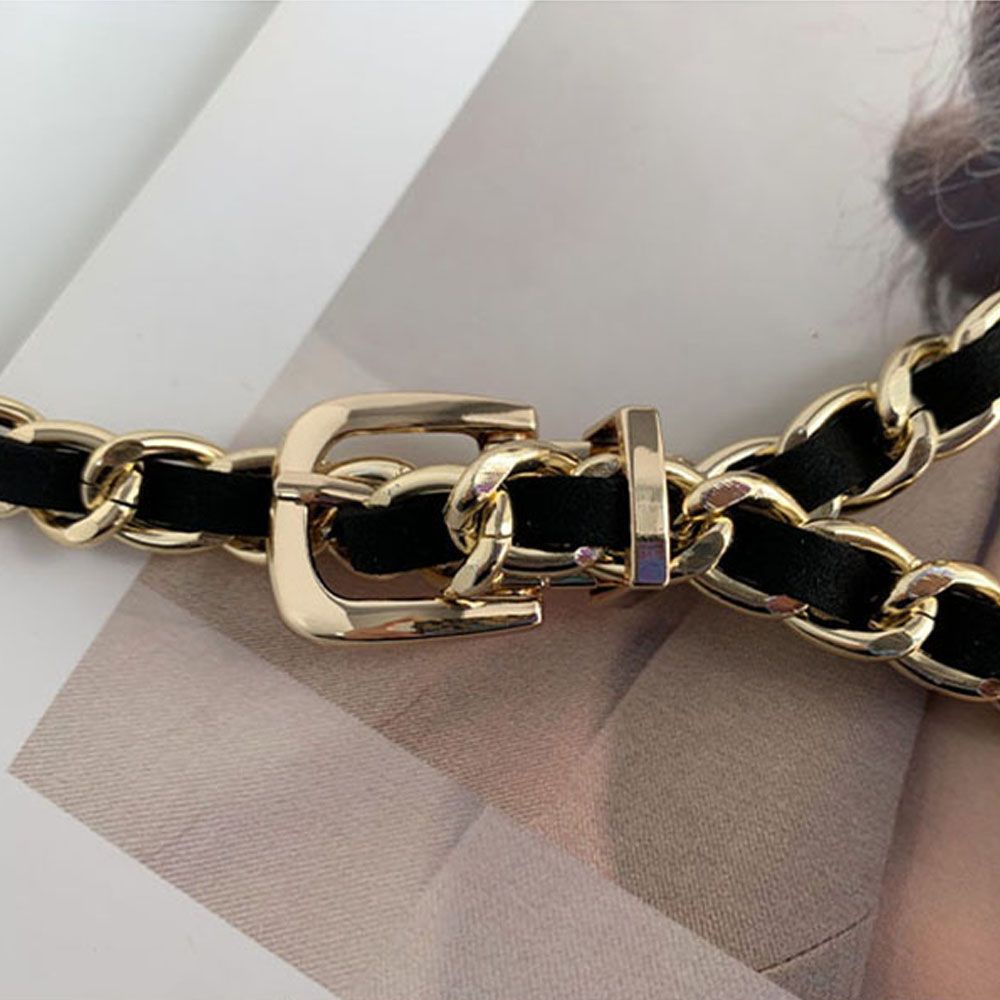 Thắt lưng dây xích phối da PU mặt hình hoa thời trang gothic cá tính cho nữ