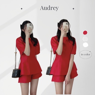 (ảnh thật) Audrey Set tapta áo xòe mix short 2567