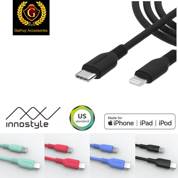 Cáp sạc nhanh iPhone 12 Series, iPad Pro 2017, AirPods PRO USB-C ra LIGHTNING INNOSTYLE JAZZY PD 60W chuẩn MFi dài 1.2m