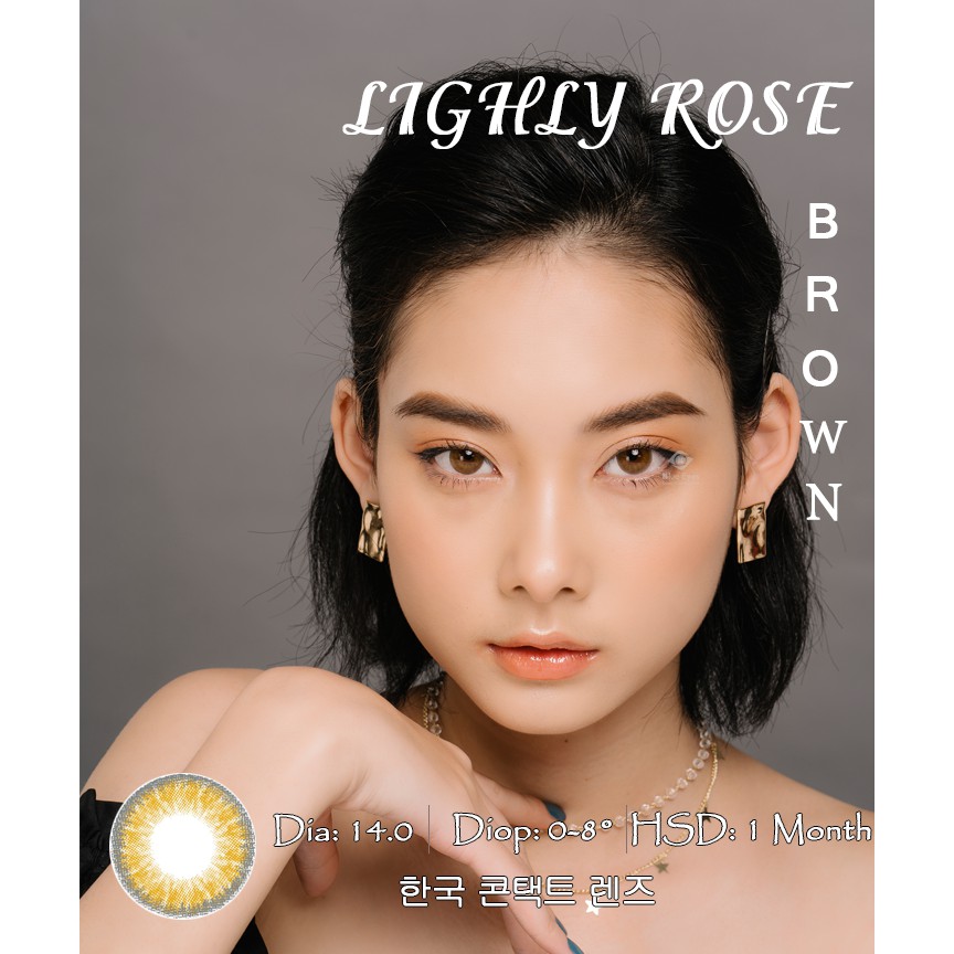 Kính áp tròng hàn quốc nâu hổ phách - LIGHTLY ROSE BROWN