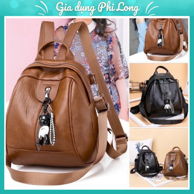 Ba lô Da Cao Cấp Móc Khoá Gấu Thời Trang