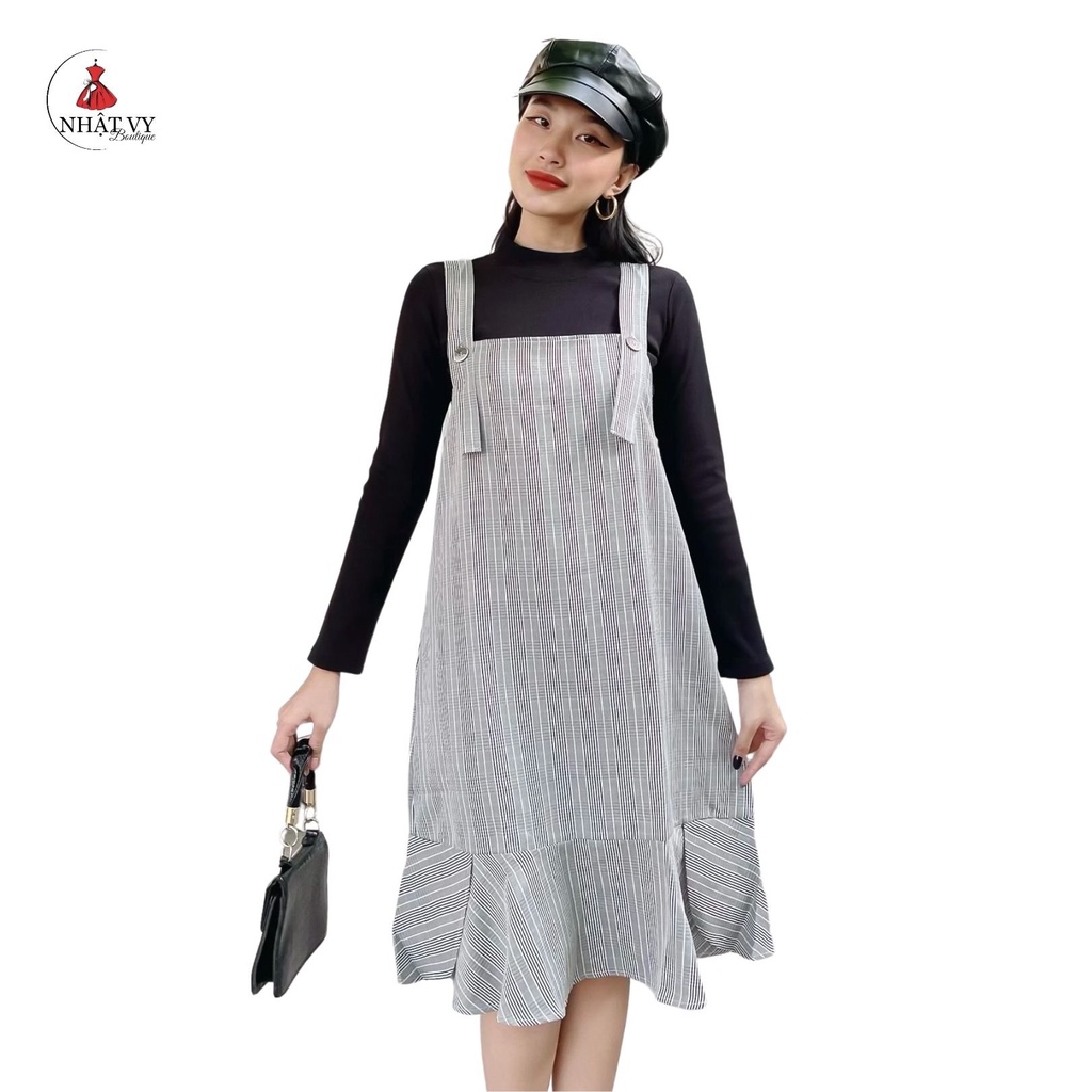 Đầm Nữ NHẬT VY Hoạ Tiết Caro Không Kèm Áo Đi Chơi Dáng Suông Đuôi Cá Màu Đen, Nâu, Cacao - D1745