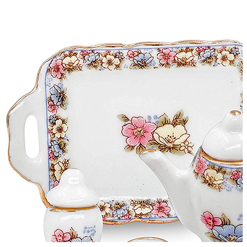 Bộ ấm trà bằng sứ mini trang trí nhà búp bê