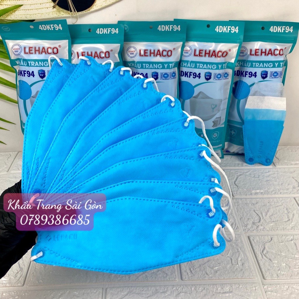 Khẩu trang y tế 4D / KF94 Lehaco 4 lớp Kháng Khuẩn 10 cái/ túi ôm sát khuôn mặt màu Trắng / Xám / Đen / Xanh / Hồng