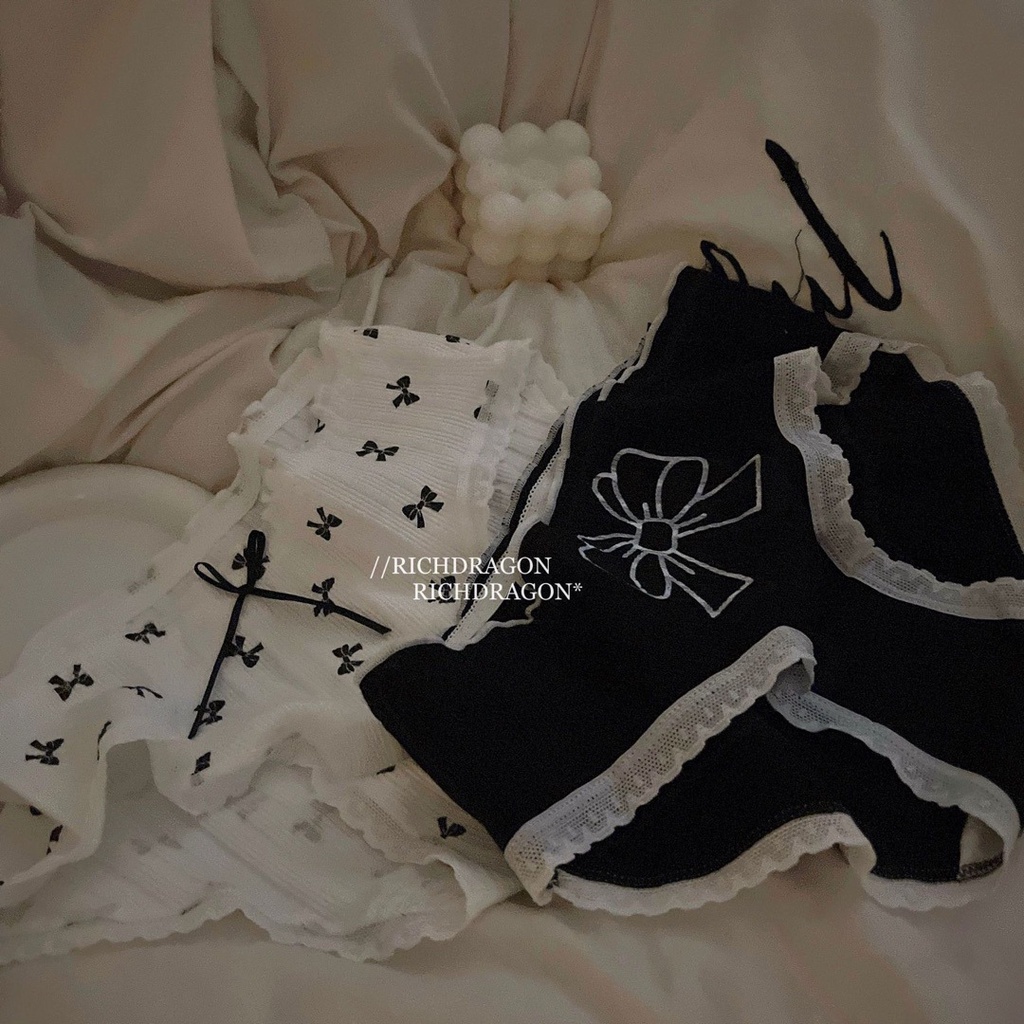 Quần Lót nữ Cotton Nguyên Chất Phối Ren Nơ In Họa Tiết Dễ Thương Thoải Mái Kháng Khuẩn Thoáng Khí Chống Vi Khuẩn Không Đường May Thoải Mái