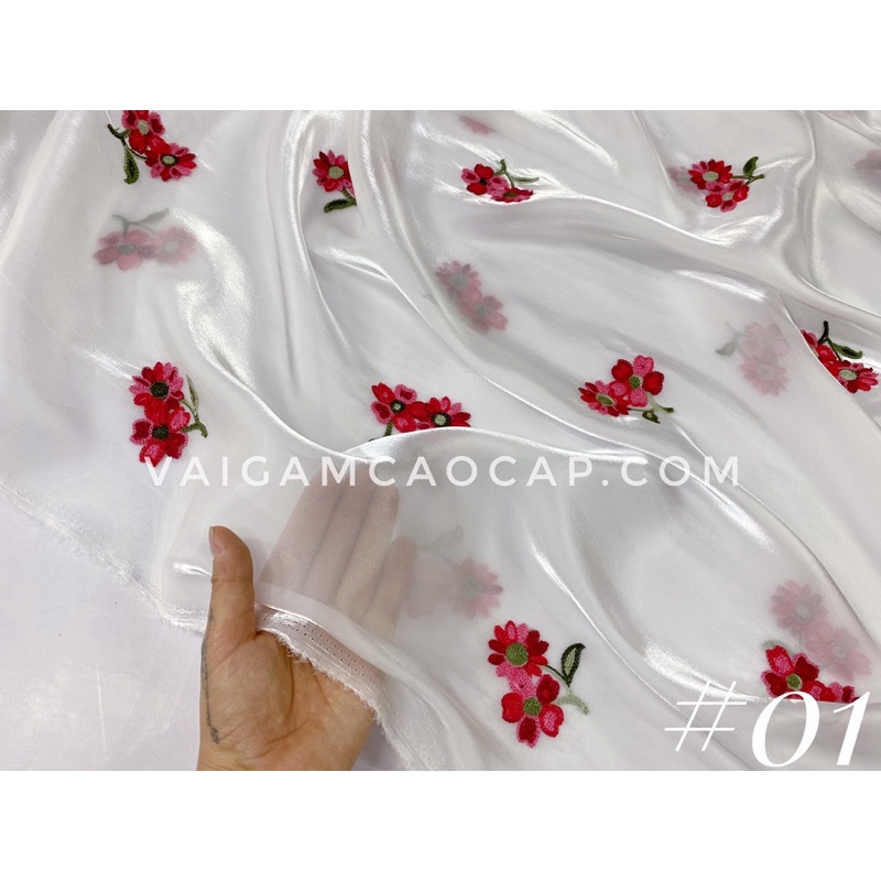 Vải Organza Thêu Hoa