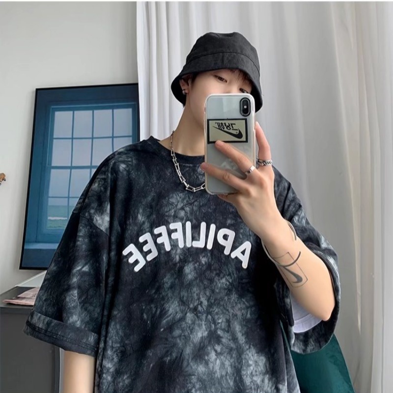 Áo Thun Tay Ngắn Dáng Rộng Thiết Kế Nhuộm Màu Độc Đáo Thời Trang Cá Tính Cho Nam Nữ