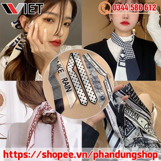 Khăn Lụa Dáng Dài ( 100x8 cm) Choàng Cổ Buộc Tóc Phong Cách Retro Cho Nữ
