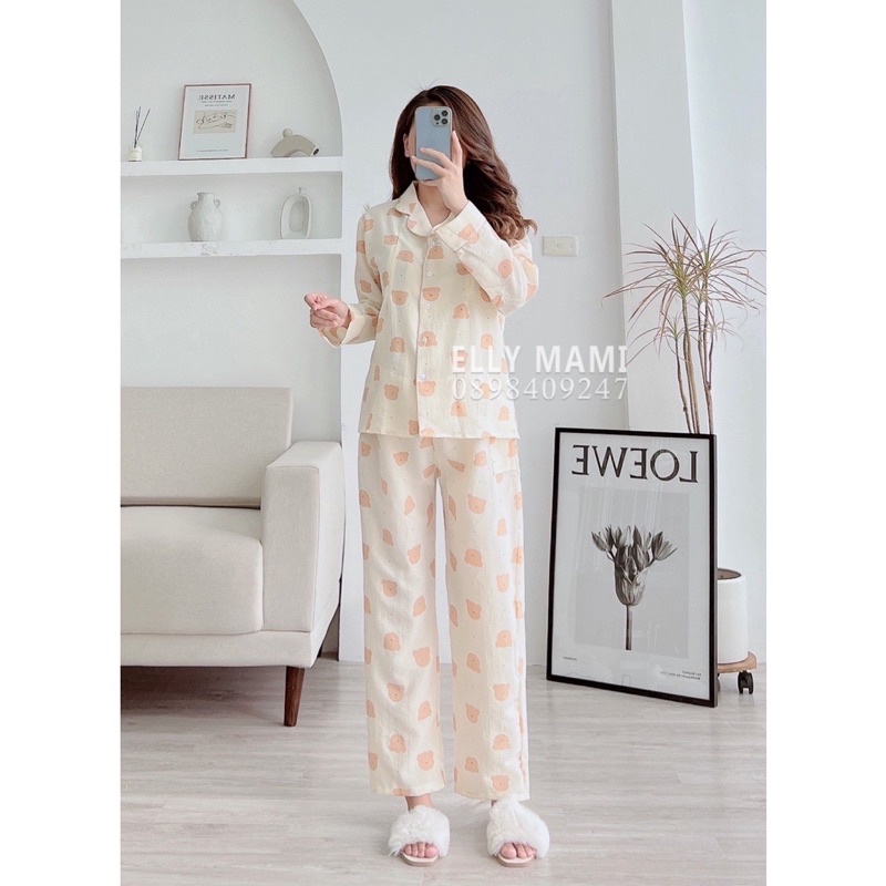 (bigsize) Bộ Pijama Bầu Và Cho Con Bú Sau Sinh Sang Chảnh, Vải Xốp Nhăn Cao Cấp