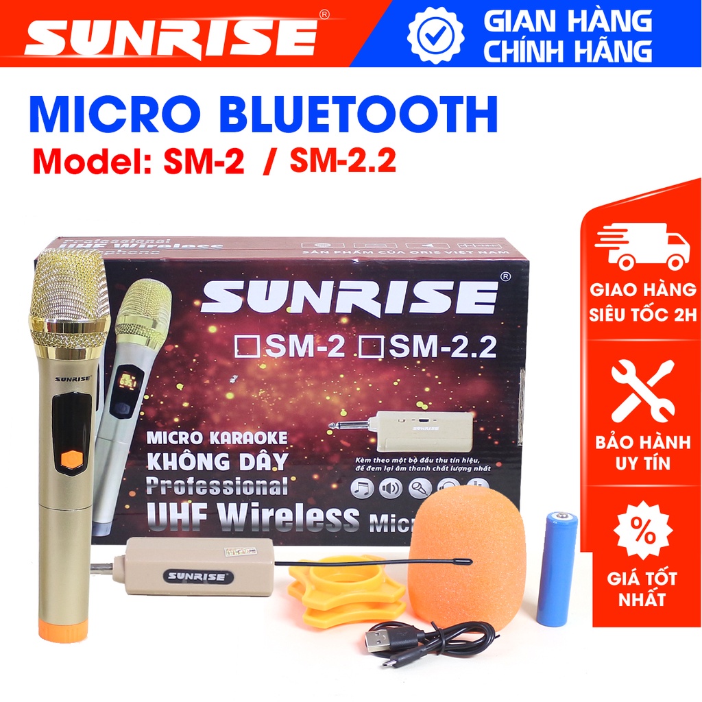 Micro không dây karaoke Sunrise SM2, mic đa năng sóng UHF chống hú, độ nhạy cao, chuyên sử dụng cho loa kéo, amply..
