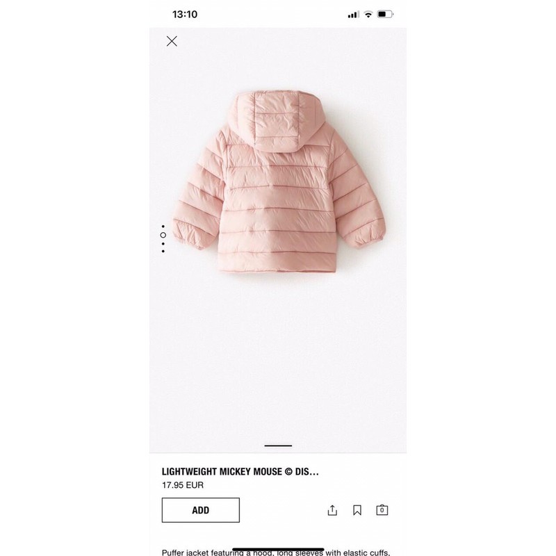 Áo phao Mickey hồng Zara