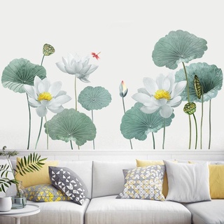[Size lớn] Decal dán tường hoa sen trắng