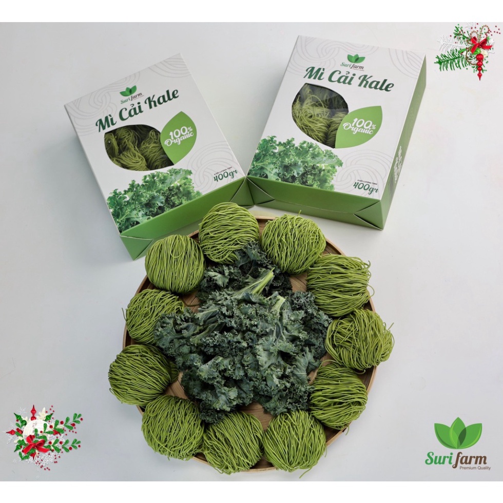Mì cải Kale (cải xoăn) hữu cơ Surifarm/Mì tươi ăn liền 400gr/hộp=15 vắt ăn kiêng, giảm cân,healthy