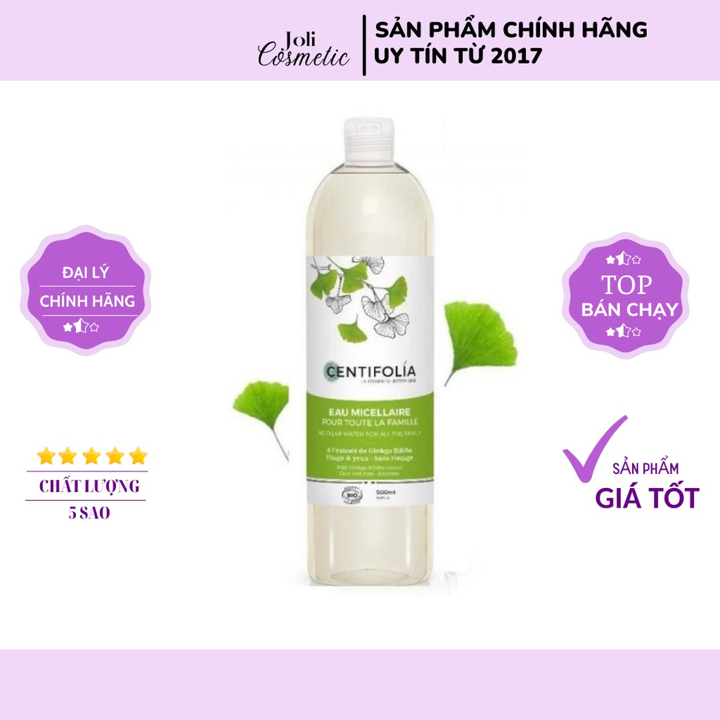 Nước tẩy trang rau má Centifolia Eau Micellaire 500ml  an toàn cho mọi loại da Joli cosmetic