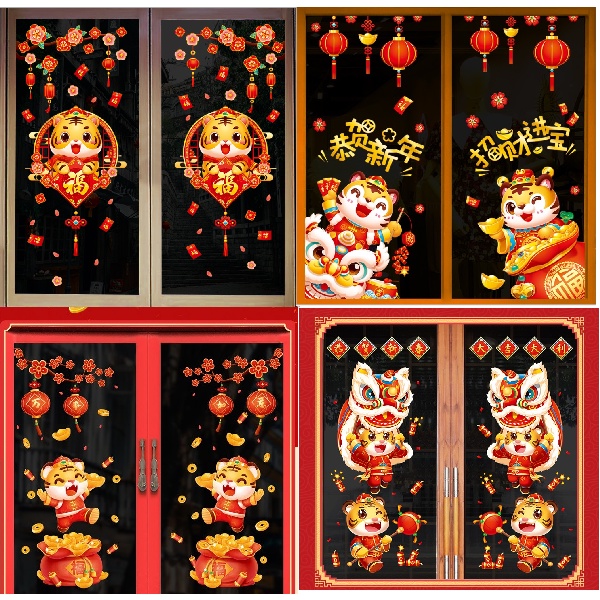 Decal trang trí tết, hình dán trang trí năm mới mẫu chào cửa năm dần, con hổ 2022