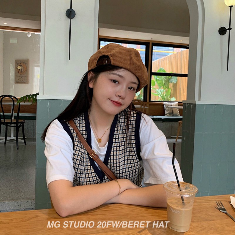 Mũ beret MG Studio bằng da phong cách thời trang cho phái nữ