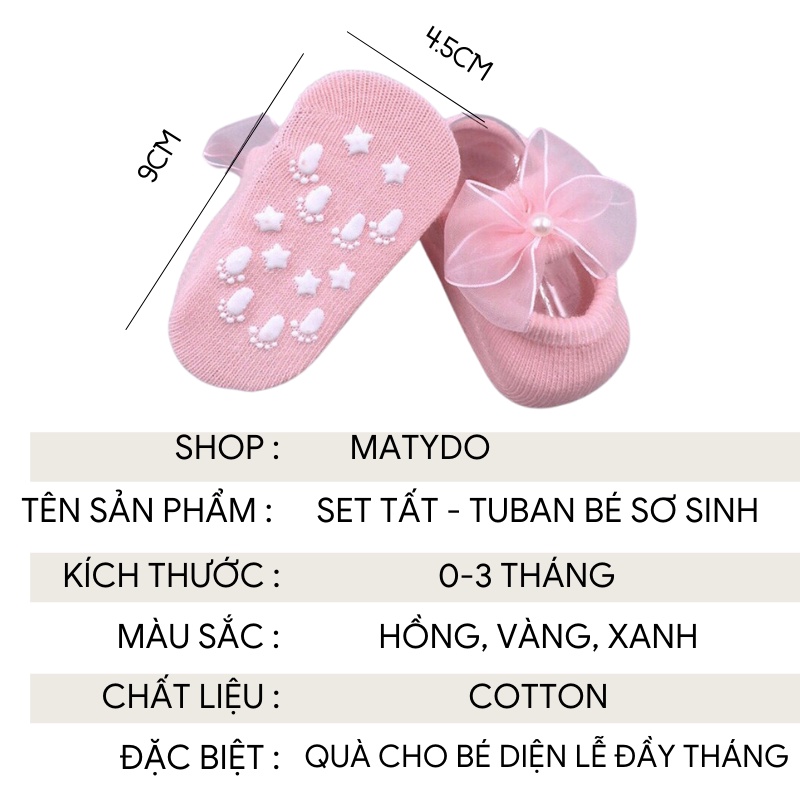 Set tất băng đô tuban cho bé sơ sinh phụ kiện cho trẻ sơ sinh món quà đầy tháng có hộp