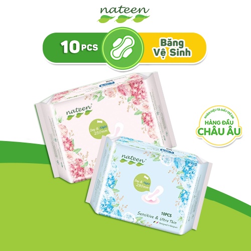 BĂNG VỆ SINH HỮU CƠ NATEEN BỈ gói 10 miếng ban ngày 25cm, ban đêm 29cm