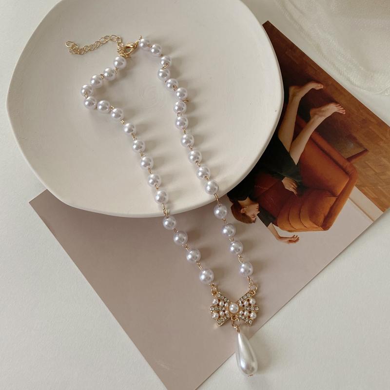 Vòng Cổ Chuỗi Ngọc Trai Giả Nhiều Lớp Đính Nơ Thời Trang Hàn Quốc Cổ Điển