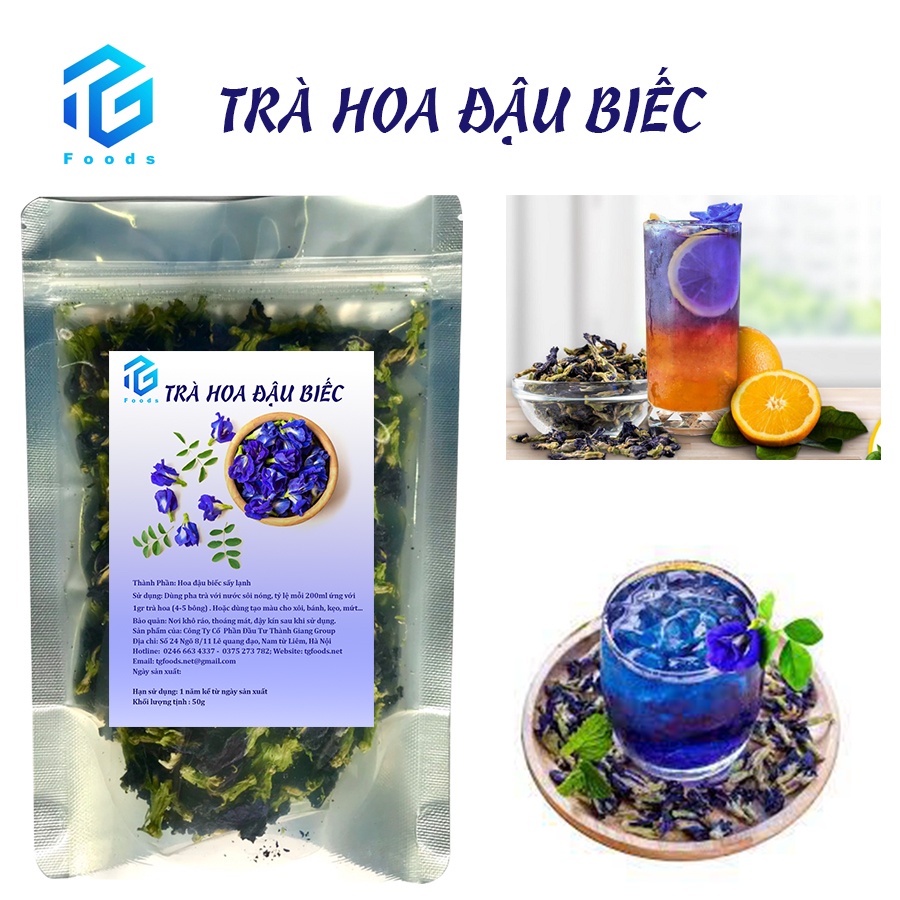 Trà hoa đậu biếc, hoa đậu biếc sấy lạnh, hoa đậu biếc loại 1, tạo màu xanh dương cho xôi, bánh.(50g) TG FOODS