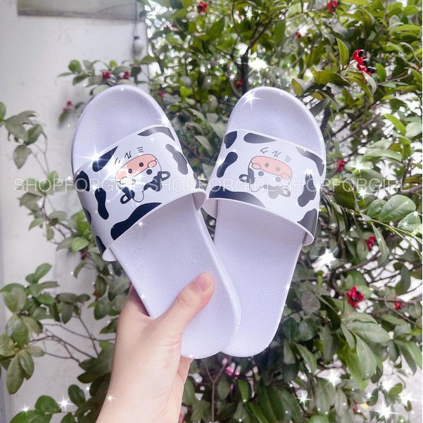 Dép quai ngang bò sữa 2 màu (Trắng - Đen) so cute - shop8868