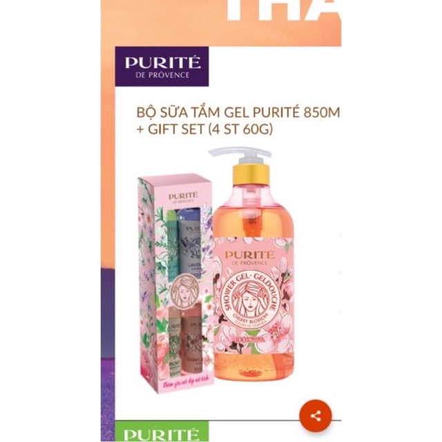 Sữa Tắm Purite hương nước hoa Anh Đào, Hoa Hồng 850ml