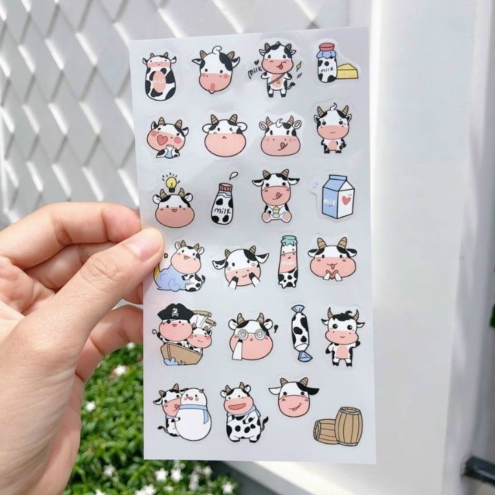 Combo 6 Miếng Dán Trang Trí Sticker Trang Trí Sticker Dán Giấy Đồ Dùng  Hình Bò Sữa Cute Mavericks  Phong Cách Hàn Quốc