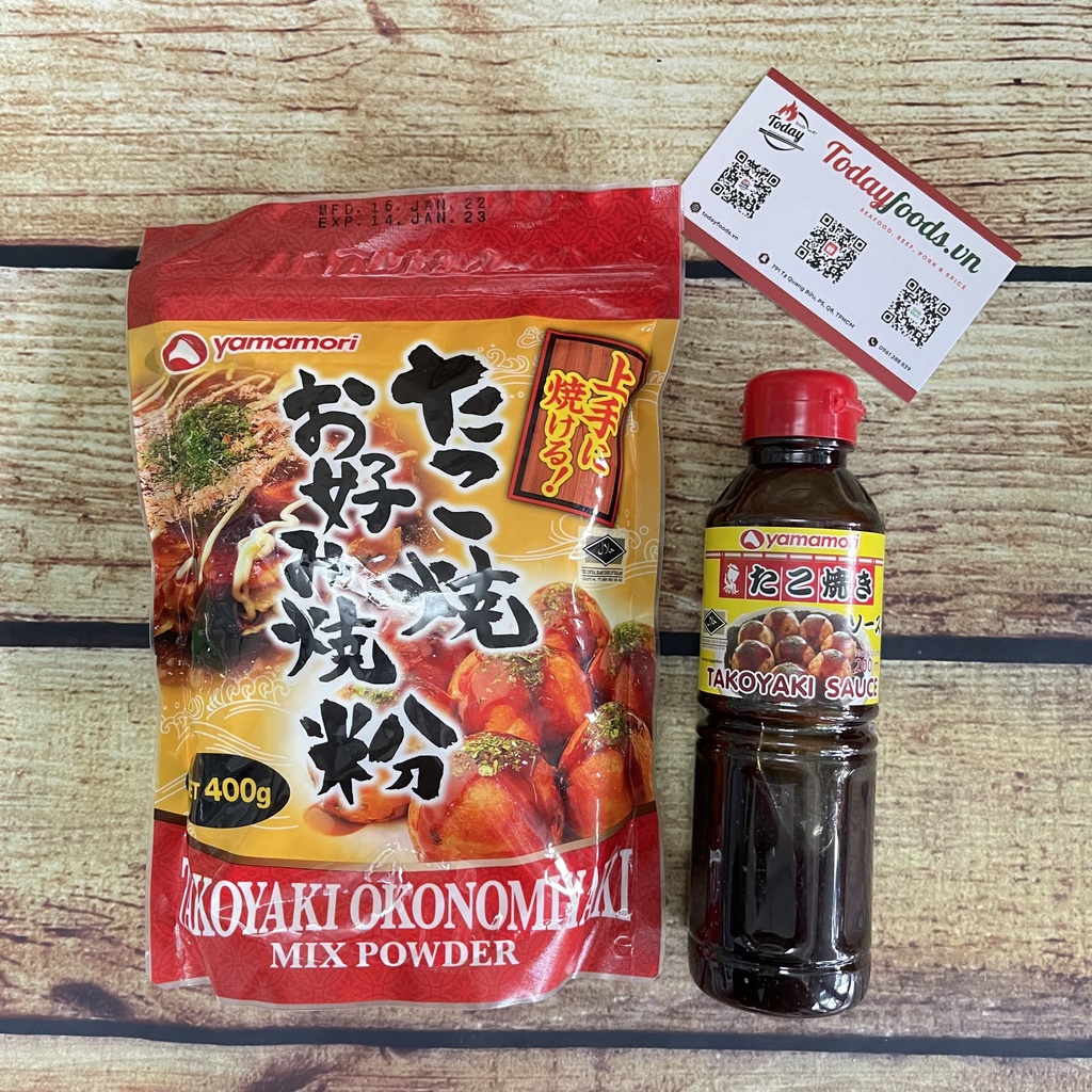 Combo 2 món làm bánh Bạch Tuộc Takoyaki, bánh Xèo Okonomiyaki Nhật Bản (bột 400G+sốt)
