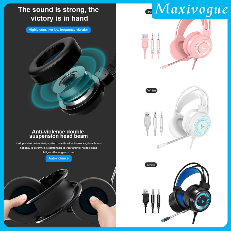 [MAXIVOGUE]G58 Gaming Headset Stereo Surround Headphone 3.5mm Wired w/Mic LED