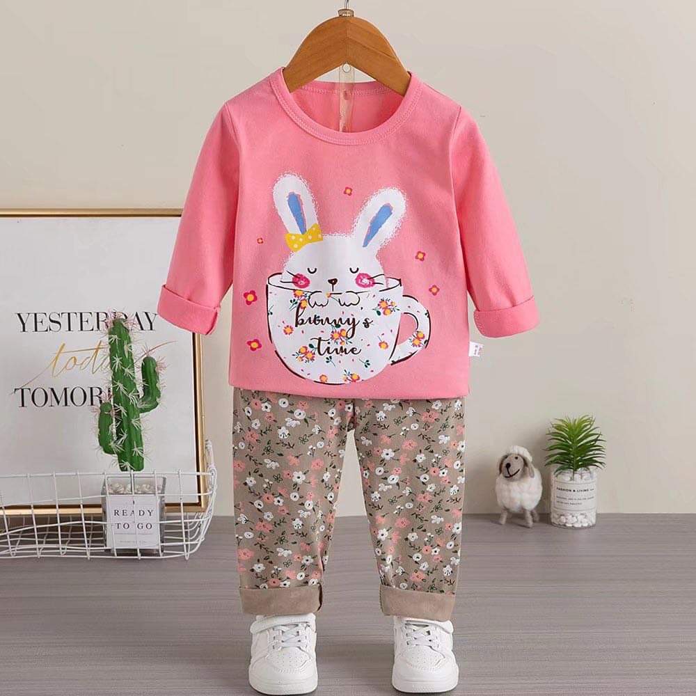 Bộ quần áo dài tay cotton thu đông xuất Hàn cho bé gái