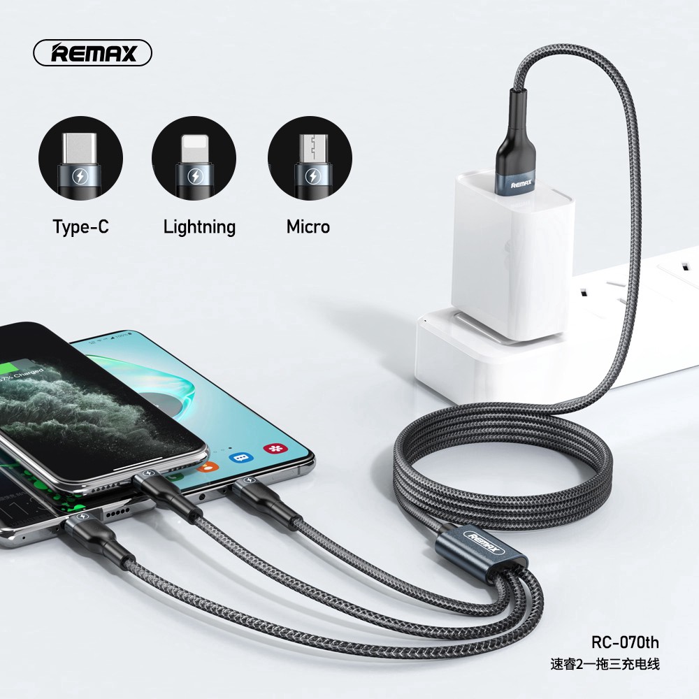 [MẪU MỚI] Cáp Sạc Remax 3 Đầu IPHONE - MICRO USB - TYPE C Dây Dù RC-070TH RC-131th