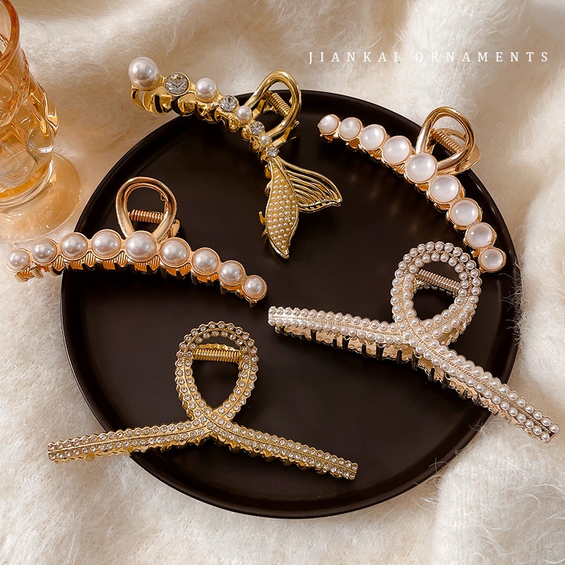 Kẹp Tóc Đính Đá Và Ngọc Trai Bằng Hợp Kim Thời Trang Hàn Quốc Sang Trọng Cho Nữ