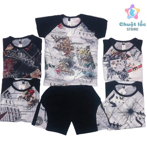 Bộ quần áo bé trai size đại cotton thông hơi in 3D cho bé từ 15kg đến 30kg (màu ngẫu nhiên)